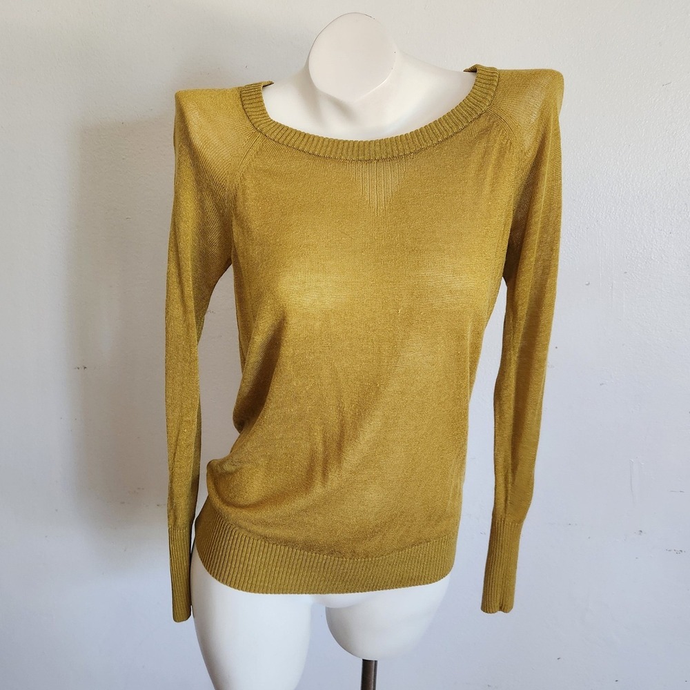 Banana Republic Heritage Linen Blend Sweater XS Mustard Thin Knit Lightweight - Picture 5 of 11